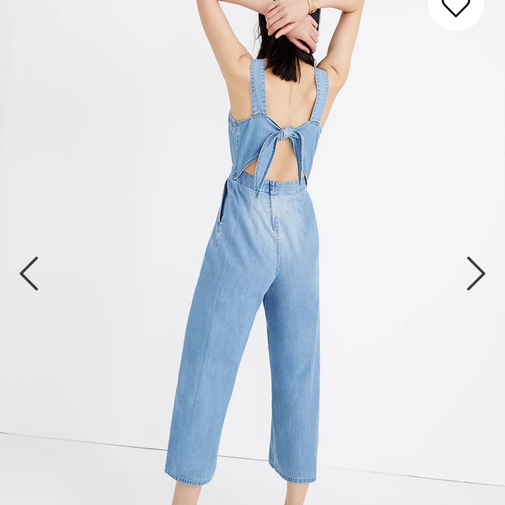 NWT Denim Apron Bow-Back Jumpsuit